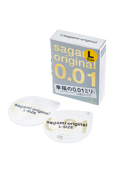 Презервативы Sagami, original 0.01, полиуретан, LARGE, 2 шт.